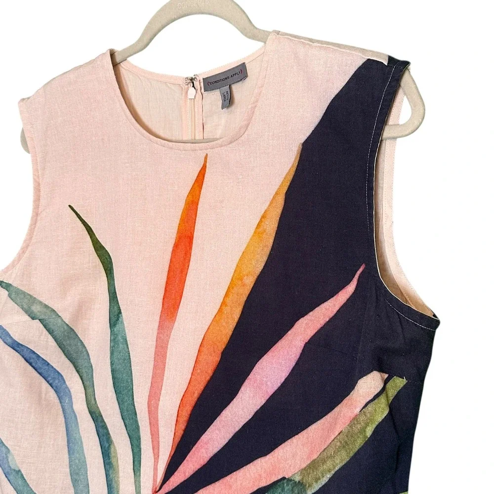 Conditions Apply Anthropologie Shift Dress Large Petite Palm Leaf Navy Pink - Picture 4 of 12